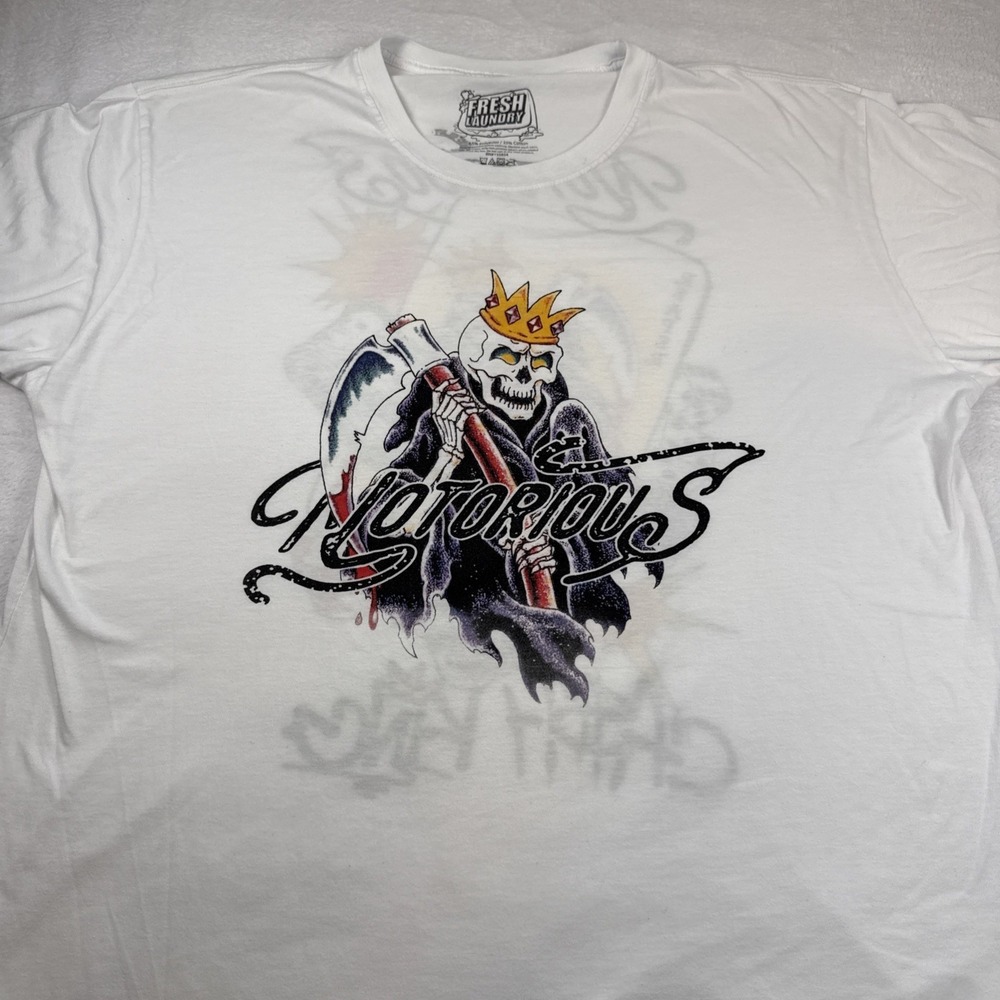 Fresh Laundry Notorious‎ Reaper King Graphic Tee 3XL White Skull Crown Shirt EUC
